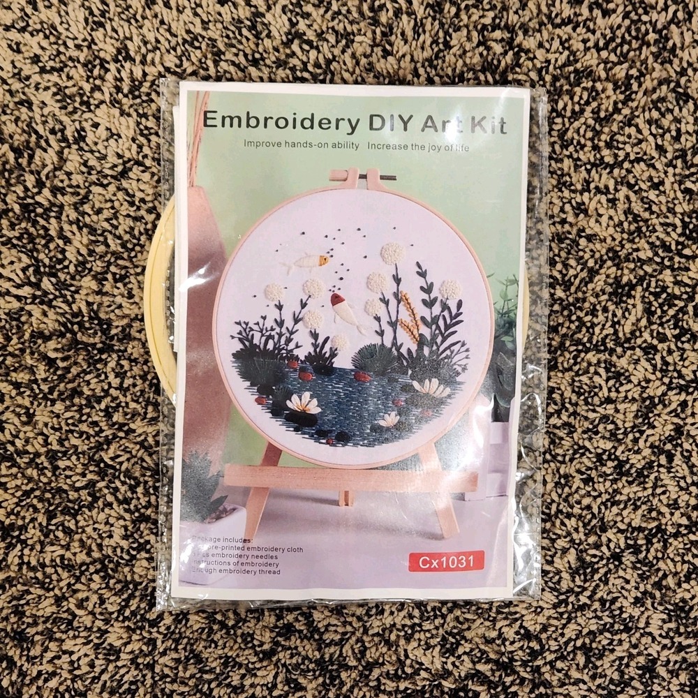 Embroidery Diy Art Kits  Pattern Hoop Thread Instructions. Fish Flowers Water